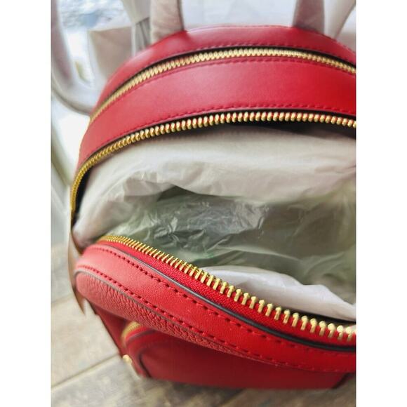NWT Michael Kors Jaycee Medium Zip Pocket Backpack Leather Bright Red MSRP $498 - Picture 13 of 15
